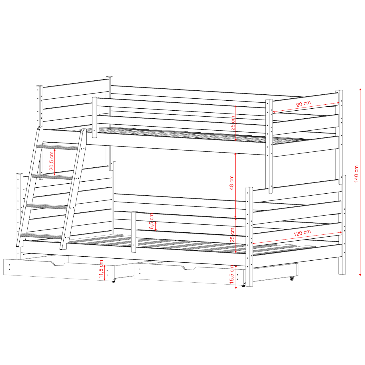 Drewniane łóżko piętrowe ASFI 90x200 - obrazek 2