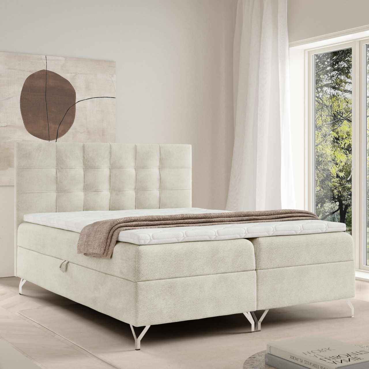 Łóżko kontynentalne SIEBEN 200x200 cm z topperem GRATIS