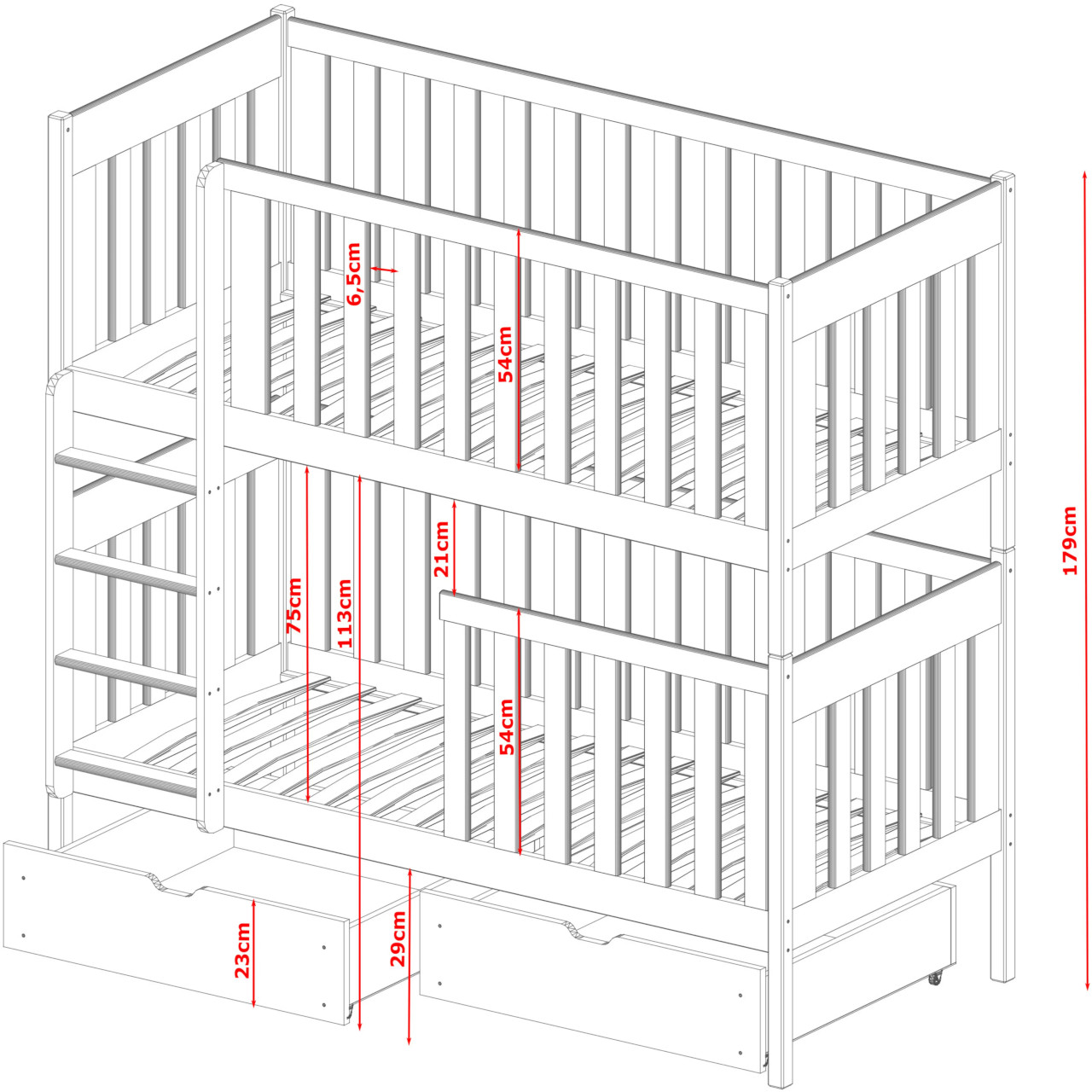 Łóżko piętrowe 80x180 ALVA - obrazek 2