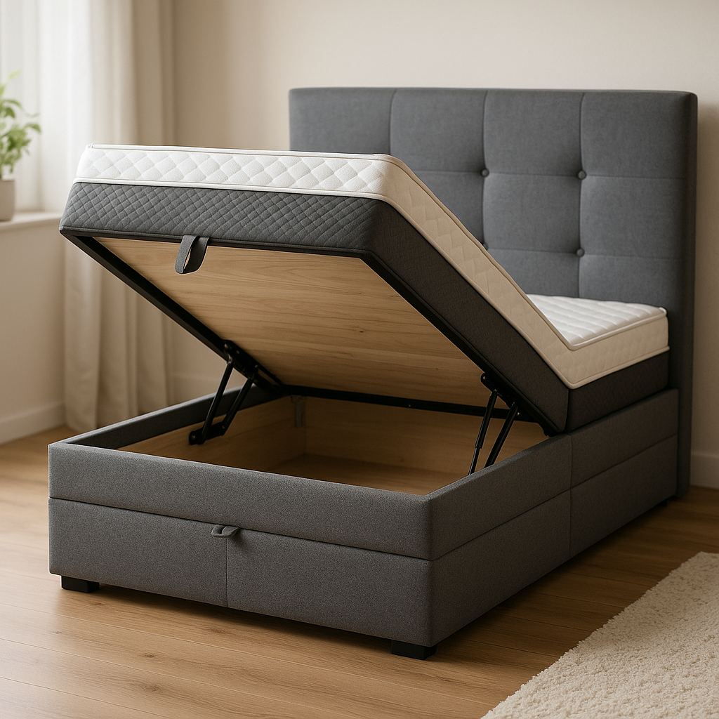 Łóżko kontynentalne 140x200 z pojemnikiem i materacem